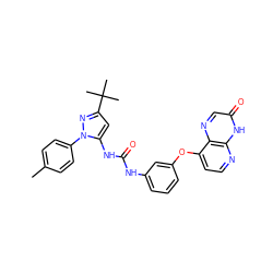 Cc1ccc(-n2nc(C(C)(C)C)cc2NC(=O)Nc2cccc(Oc3ccnc4[nH]c(=O)cnc34)c2)cc1 ZINC000058563876