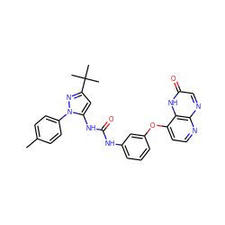 Cc1ccc(-n2nc(C(C)(C)C)cc2NC(=O)Nc2cccc(Oc3ccnc4ncc(=O)[nH]c34)c2)cc1 ZINC000058563904