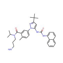 Cc1ccc(-n2nc(C(C)(C)C)cc2NC(=O)Nc2cccc3ccccc23)cc1C(=O)N(CCCN)C(C)C ZINC000064540501