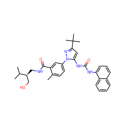 Cc1ccc(-n2nc(C(C)(C)C)cc2NC(=O)Nc2cccc3ccccc23)cc1C(=O)NC[C@@H](CO)C(C)C ZINC000064548630