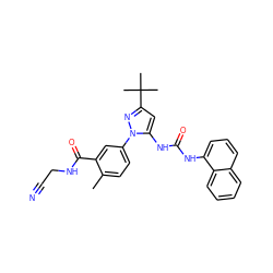 Cc1ccc(-n2nc(C(C)(C)C)cc2NC(=O)Nc2cccc3ccccc23)cc1C(=O)NCC#N ZINC000064540197