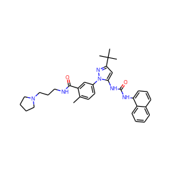 Cc1ccc(-n2nc(C(C)(C)C)cc2NC(=O)Nc2cccc3ccccc23)cc1C(=O)NCCCN1CCCC1 ZINC000064540553