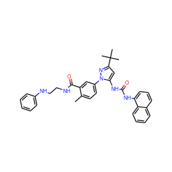 Cc1ccc(-n2nc(C(C)(C)C)cc2NC(=O)Nc2cccc3ccccc23)cc1C(=O)NCCNc1ccccc1 ZINC000064528129