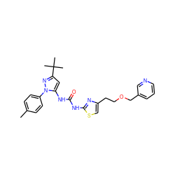 Cc1ccc(-n2nc(C(C)(C)C)cc2NC(=O)Nc2nc(CCOCc3cccnc3)cs2)cc1 ZINC000082158463