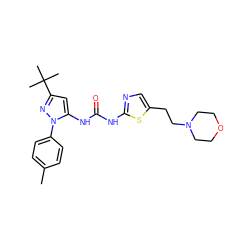 Cc1ccc(-n2nc(C(C)(C)C)cc2NC(=O)Nc2ncc(CCN3CCOCC3)s2)cc1 ZINC000211200491