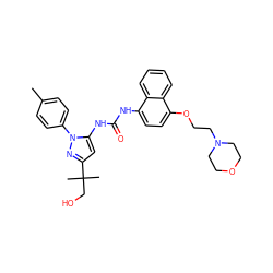 Cc1ccc(-n2nc(C(C)(C)CO)cc2NC(=O)Nc2ccc(OCCN3CCOCC3)c3ccccc23)cc1 ZINC000014956534