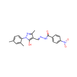 Cc1ccc(-n2nc(C)c(/C=N/NC(=O)c3ccc([N+](=O)[O-])cc3)c2O)c(C)c1 ZINC000096900787