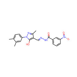 Cc1ccc(-n2nc(C)c(/C=N/NC(=O)c3cccc([N+](=O)[O-])c3)c2O)cc1C ZINC000008686916