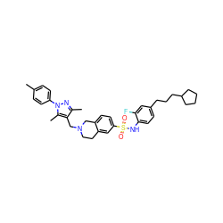 Cc1ccc(-n2nc(C)c(CN3CCc4cc(S(=O)(=O)Nc5ccc(CCCC6CCCC6)cc5F)ccc4C3)c2C)cc1 ZINC000220160441