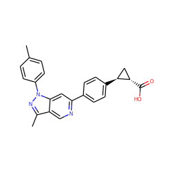 Cc1ccc(-n2nc(C)c3cnc(-c4ccc([C@H]5C[C@@H]5C(=O)O)cc4)cc32)cc1 ZINC001772647484