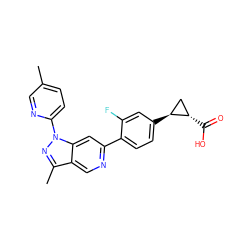 Cc1ccc(-n2nc(C)c3cnc(-c4ccc([C@H]5C[C@@H]5C(=O)O)cc4F)cc32)nc1 ZINC001772574964