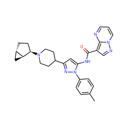 Cc1ccc(-n2nc(C3CCN([C@@H]4CC[C@H]5C[C@@H]54)CC3)cc2NC(=O)c2cnn3cccnc23)cc1 ZINC000204781313