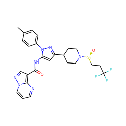 Cc1ccc(-n2nc(C3CCN([S@@+]([O-])CCC(F)(F)F)CC3)cc2NC(=O)c2cnn3cccnc23)cc1 ZINC000143375402