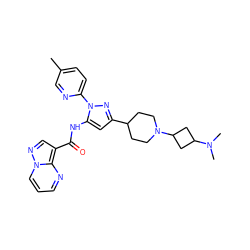 Cc1ccc(-n2nc(C3CCN(C4CC(N(C)C)C4)CC3)cc2NC(=O)c2cnn3cccnc23)nc1 ZINC000204775305