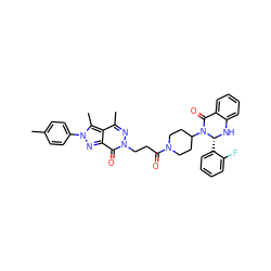 Cc1ccc(-n2nc3c(=O)n(CCC(=O)N4CCC(N5C(=O)c6ccccc6N[C@@H]5c5ccccc5F)CC4)nc(C)c3c2C)cc1 ZINC001772601203