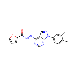 Cc1ccc(-n2ncc3c(NNC(=O)c4ccco4)ncnc32)cc1C ZINC000007393259