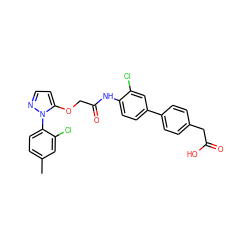 Cc1ccc(-n2nccc2OCC(=O)Nc2ccc(-c3ccc(CC(=O)O)cc3)cc2Cl)c(Cl)c1 ZINC000035015743