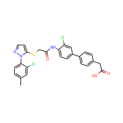 Cc1ccc(-n2nccc2SCC(=O)Nc2ccc(-c3ccc(CC(=O)O)cc3)cc2Cl)c(Cl)c1 ZINC000044418753