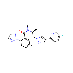 Cc1ccc(-n2nccn2)c(C(=O)N(C)[C@@H](C)Cn2cc(-c3ccc(F)cn3)cn2)c1 ZINC000210464281