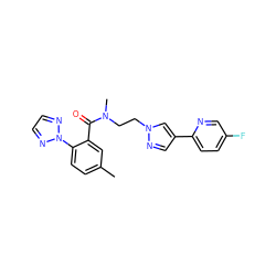 Cc1ccc(-n2nccn2)c(C(=O)N(C)CCn2cc(-c3ccc(F)cn3)cn2)c1 ZINC000143664762