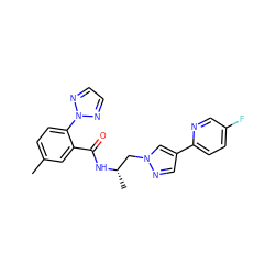 Cc1ccc(-n2nccn2)c(C(=O)N[C@@H](C)Cn2cc(-c3ccc(F)cn3)cn2)c1 ZINC001772645945