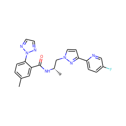 Cc1ccc(-n2nccn2)c(C(=O)N[C@@H](C)Cn2ccc(-c3ccc(F)cn3)n2)c1 ZINC001772615462