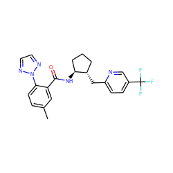 Cc1ccc(-n2nccn2)c(C(=O)N[C@H]2CCC[C@@H]2Cc2ccc(C(F)(F)F)cn2)c1 ZINC001772571501