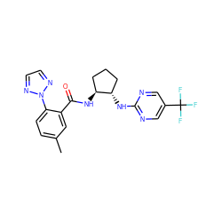 Cc1ccc(-n2nccn2)c(C(=O)N[C@H]2CCC[C@@H]2Nc2ncc(C(F)(F)F)cn2)c1 ZINC001772631680