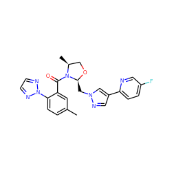 Cc1ccc(-n2nccn2)c(C(=O)N2[C@@H](C)CO[C@H]2Cn2cc(-c3ccc(F)cn3)cn2)c1 ZINC000210584225