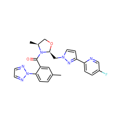 Cc1ccc(-n2nccn2)c(C(=O)N2[C@@H](C)CO[C@H]2Cn2ccc(-c3ccc(F)cn3)n2)c1 ZINC000210584194