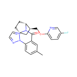 Cc1ccc(-n2nccn2)c(C(=O)N2[C@H]3CC[C@@H]2[C@@H](COc2ccc(F)cn2)C3)c1 ZINC000226054221