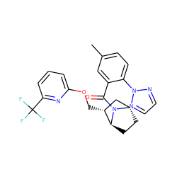 Cc1ccc(-n2nccn2)c(C(=O)N2[C@H]3CC[C@H]2[C@H](COc2cccc(C(F)(F)F)n2)C3)c1 ZINC000226053347