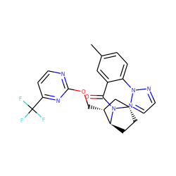 Cc1ccc(-n2nccn2)c(C(=O)N2[C@H]3CC[C@H]2[C@H](COc2nccc(C(F)(F)F)n2)C3)c1 ZINC000226096627