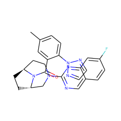 Cc1ccc(-n2nccn2)c(C(=O)N2[C@H]3CC[C@H]2CN(c2ncc4ccc(F)cc4n2)CC3)c1 ZINC000101352689