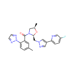 Cc1ccc(-n2nccn2)c(C(=O)N2C[C@@H](C)O[C@H]2Cn2cc(-c3ccc(F)cn3)cn2)c1 ZINC000210575962