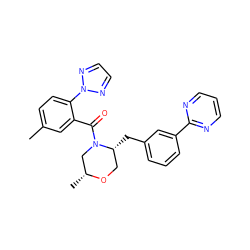 Cc1ccc(-n2nccn2)c(C(=O)N2C[C@@H](C)OC[C@H]2Cc2cccc(-c3ncccn3)c2)c1 ZINC001772611066