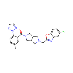 Cc1ccc(-n2nccn2)c(C(=O)N2C[C@@H]3CN(Cc4nc5cc(Cl)ccc5o4)C[C@@H]3C2)c1 ZINC001772621861