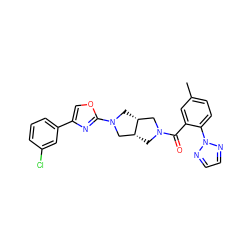 Cc1ccc(-n2nccn2)c(C(=O)N2C[C@@H]3CN(c4nc(-c5cccc(Cl)c5)co4)C[C@@H]3C2)c1 ZINC001772587979