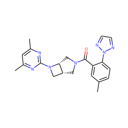 Cc1ccc(-n2nccn2)c(C(=O)N2C[C@@H]3CN(c4nc(C)cc(C)n4)[C@@H]3C2)c1 ZINC000116824830