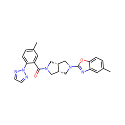 Cc1ccc(-n2nccn2)c(C(=O)N2C[C@@H]3CN(c4nc5cc(C)ccc5o4)C[C@@H]3C2)c1 ZINC001772602235