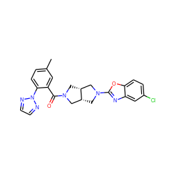 Cc1ccc(-n2nccn2)c(C(=O)N2C[C@@H]3CN(c4nc5cc(Cl)ccc5o4)C[C@@H]3C2)c1 ZINC001772643071