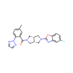 Cc1ccc(-n2nccn2)c(C(=O)N2C[C@@H]3CN(c4nc5cc(F)ccc5o4)C[C@@H]3C2)c1 ZINC001772604284