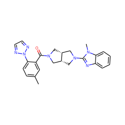 Cc1ccc(-n2nccn2)c(C(=O)N2C[C@@H]3CN(c4nc5ccccc5n4C)C[C@@H]3C2)c1 ZINC001772577008