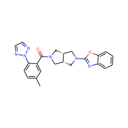 Cc1ccc(-n2nccn2)c(C(=O)N2C[C@@H]3CN(c4nc5ccccc5o4)C[C@@H]3C2)c1 ZINC001772583498