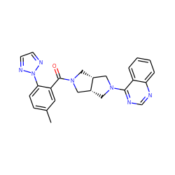 Cc1ccc(-n2nccn2)c(C(=O)N2C[C@@H]3CN(c4ncnc5ccccc45)C[C@@H]3C2)c1 ZINC001772604429