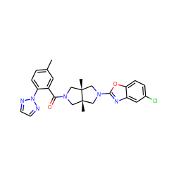 Cc1ccc(-n2nccn2)c(C(=O)N2C[C@]3(C)CN(c4nc5cc(Cl)ccc5o4)C[C@]3(C)C2)c1 ZINC001772648731