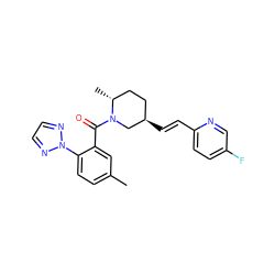 Cc1ccc(-n2nccn2)c(C(=O)N2C[C@H](/C=C/c3ccc(F)cn3)CC[C@H]2C)c1 ZINC000169307301