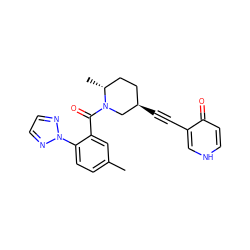 Cc1ccc(-n2nccn2)c(C(=O)N2C[C@H](C#Cc3c[nH]ccc3=O)CC[C@H]2C)c1 ZINC000169307315