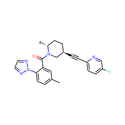 Cc1ccc(-n2nccn2)c(C(=O)N2C[C@H](C#Cc3ccc(F)cn3)CC[C@H]2C)c1 ZINC000169307305