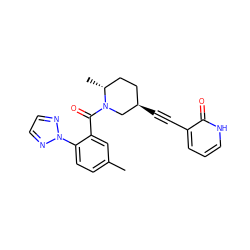 Cc1ccc(-n2nccn2)c(C(=O)N2C[C@H](C#Cc3ccc[nH]c3=O)CC[C@H]2C)c1 ZINC000169307314